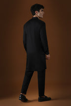 Lion Hand Embroidered Designer Kurta - Black