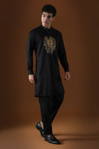 Lion Hand Embroidered Designer Kurta - Black