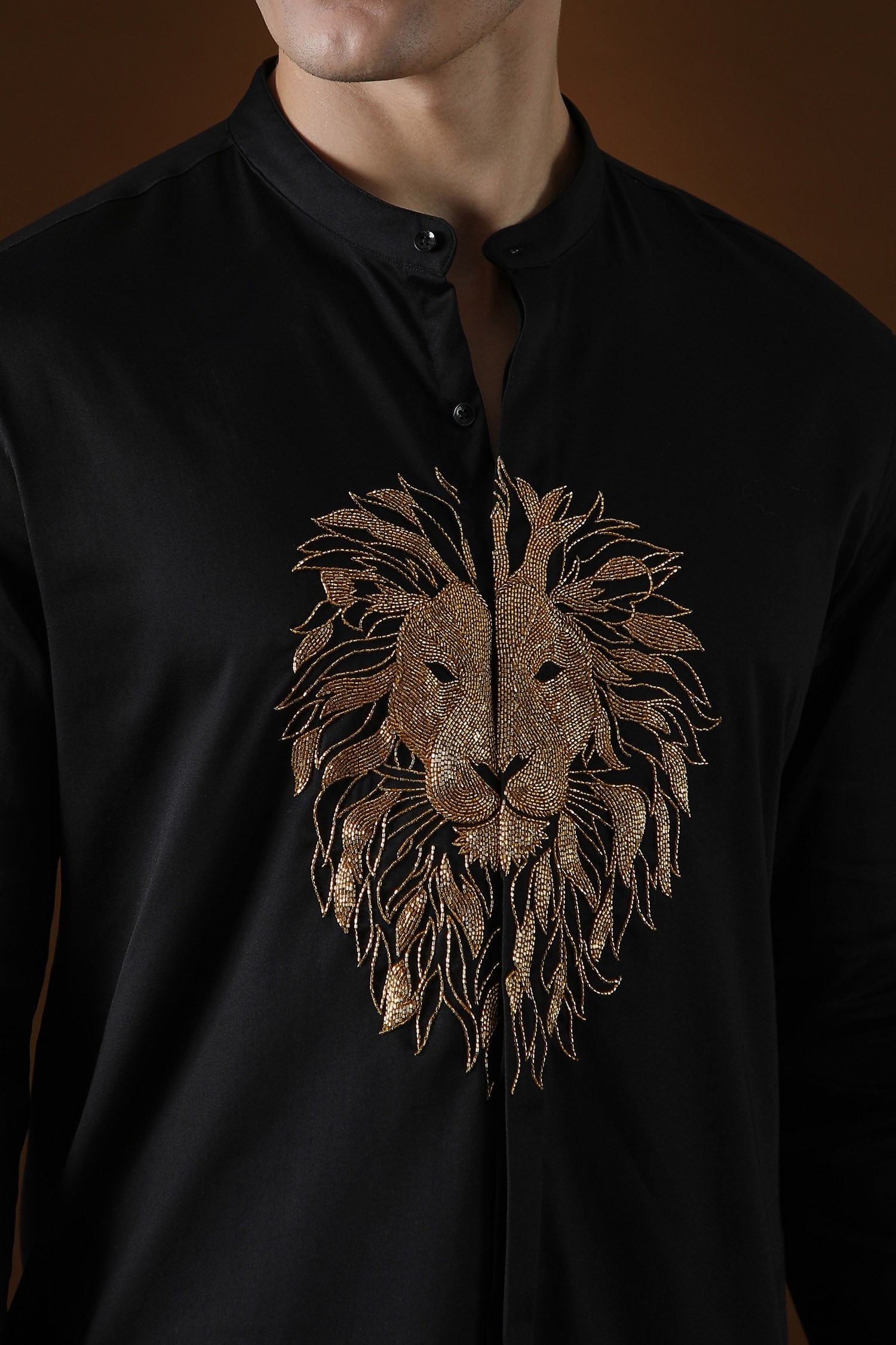 Lion Hand Embroidered Designer Kurta - Black