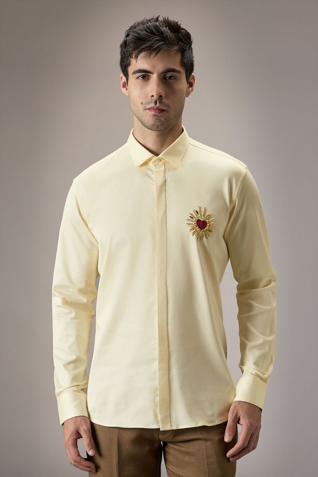 Cora (Heart)  - Hand Embroidered Designer Shirt -Ivory