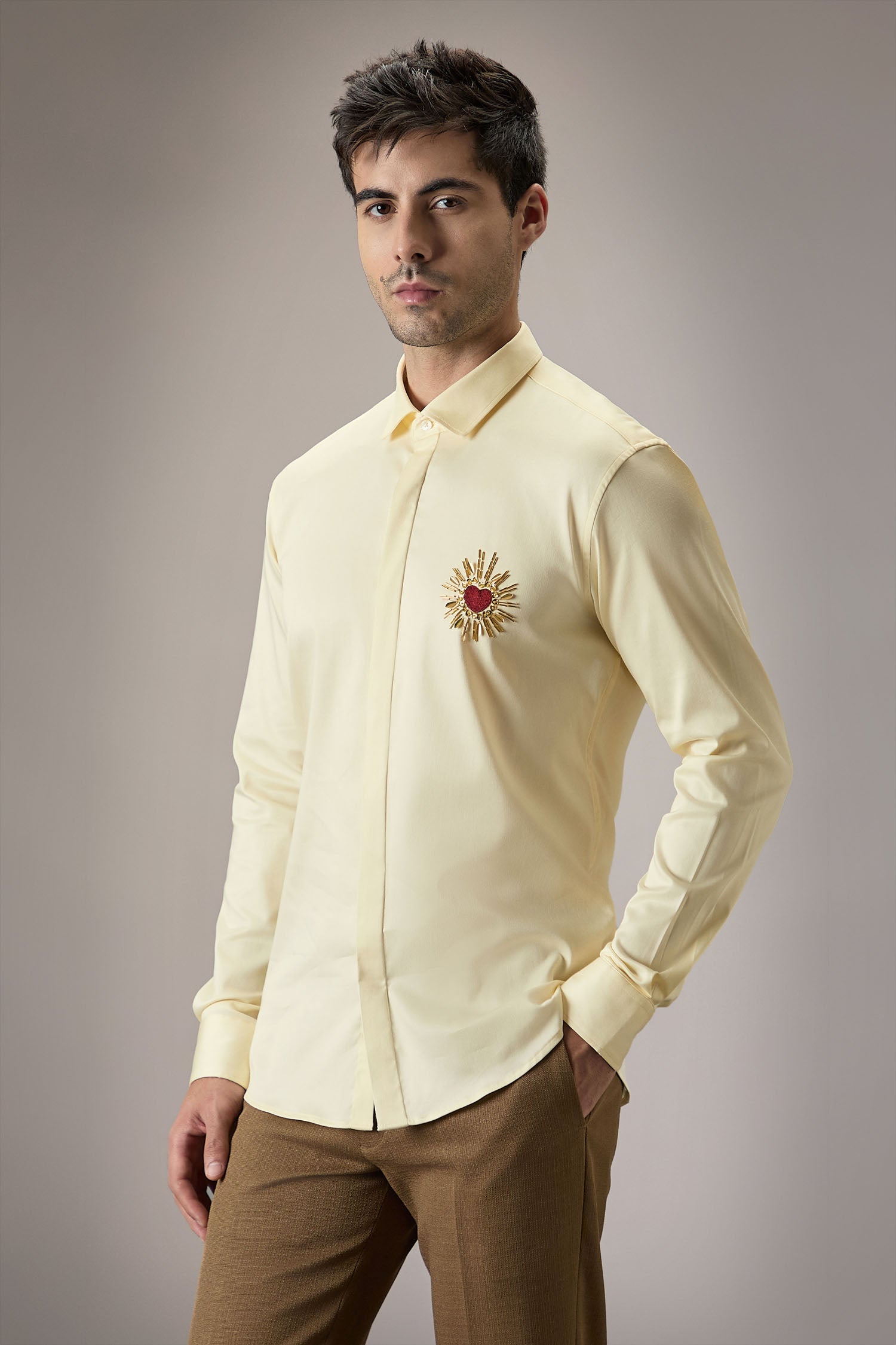 Cora (Heart)  - Hand Embroidered Designer Shirt -Ivory