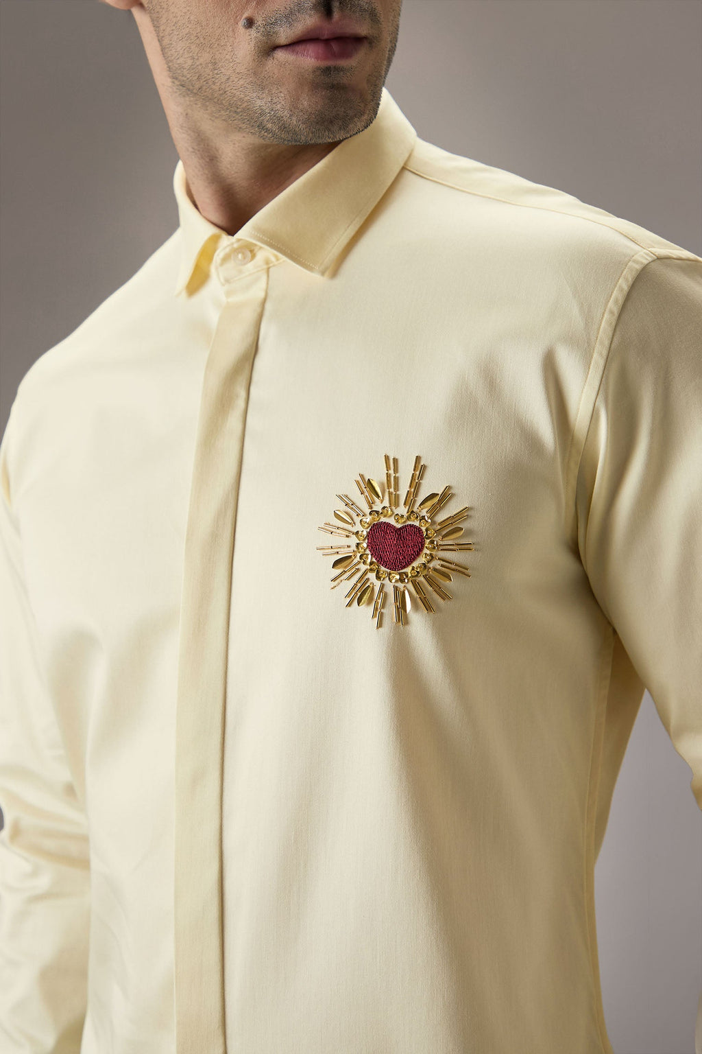 Cora (Heart)  - Hand Embroidered Designer Shirt -Ivory