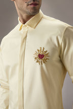 Cora (Heart)  - Hand Embroidered Designer Shirt -Ivory