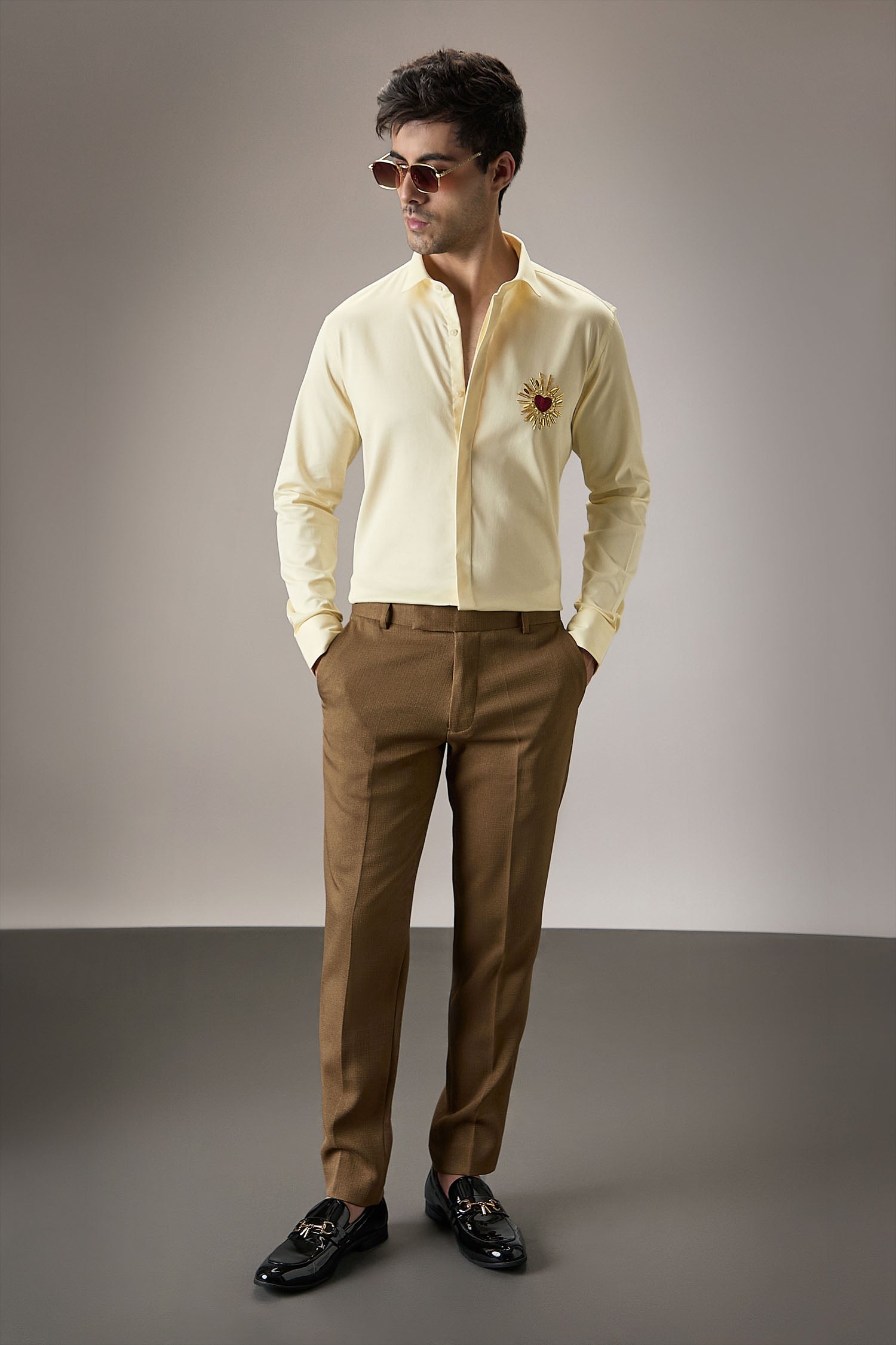 Cora (Heart)  - Hand Embroidered Designer Shirt -Ivory