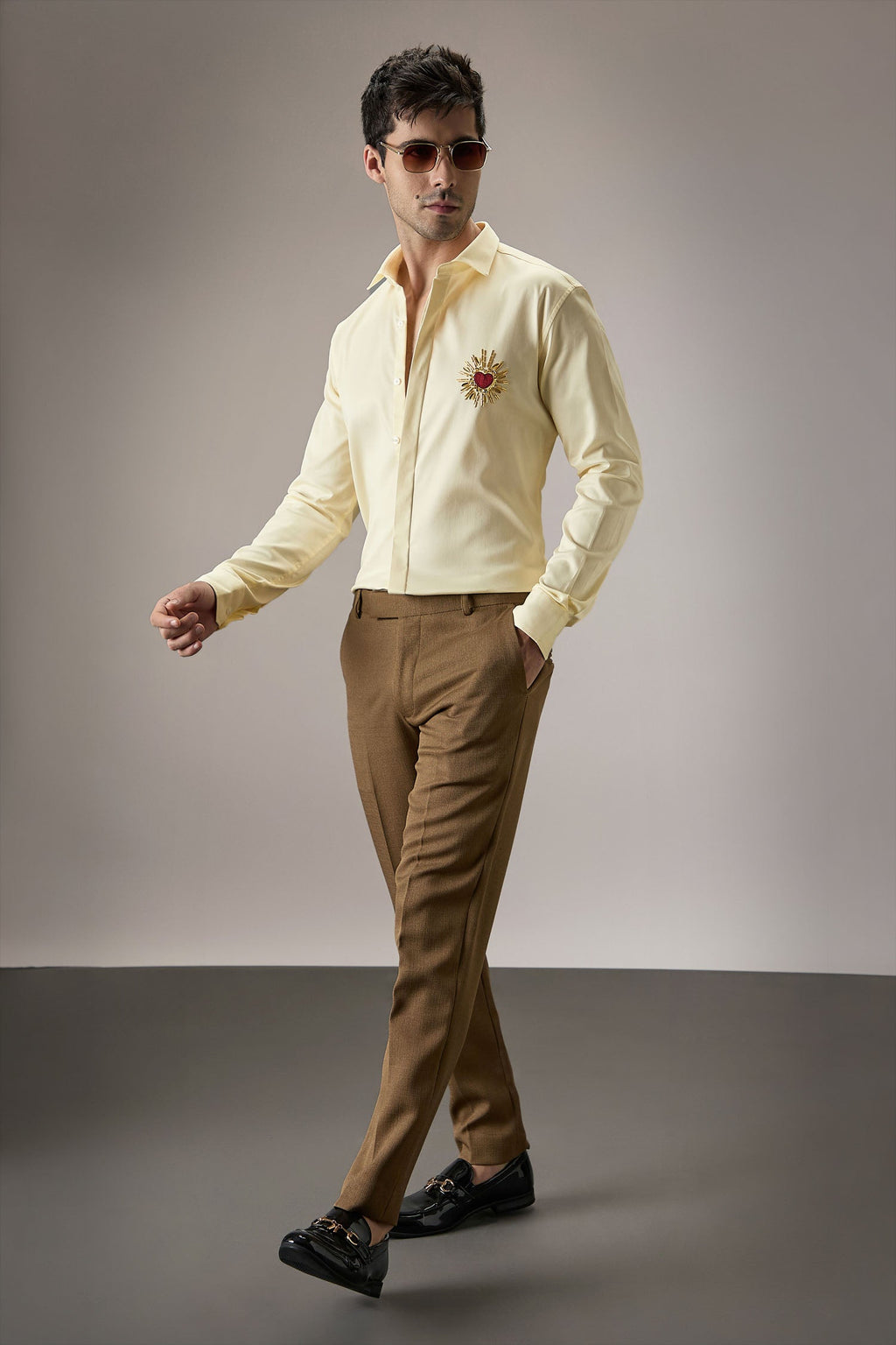 Cora (Heart)  - Hand Embroidered Designer Shirt -Ivory