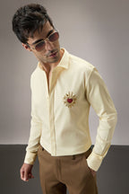 Cora (Heart)  - Hand Embroidered Designer Shirt -Ivory