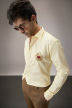 Cora (Heart)  - Hand Embroidered Designer Shirt -Ivory