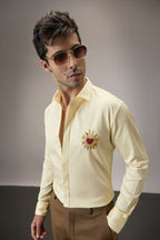 Cora (Heart)  - Hand Embroidered Designer Shirt -Ivory