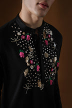 Wild Flowers Hand Embroidered Designer Kurta - Black