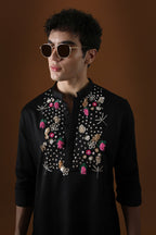 Wild Flowers Hand Embroidered Designer Kurta - Black