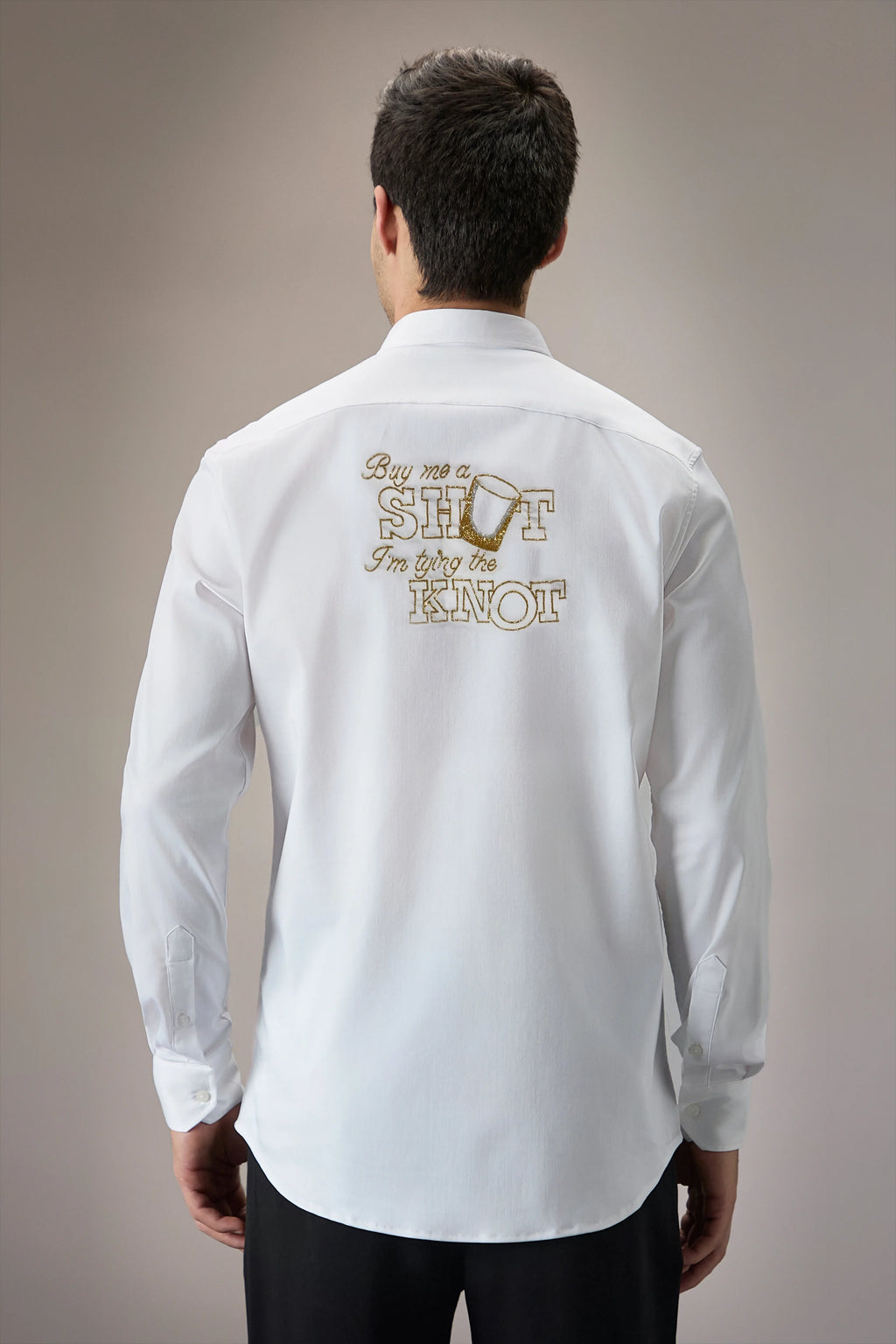 Buy Me Shots - Hand Embroidered Designer Shirt - White