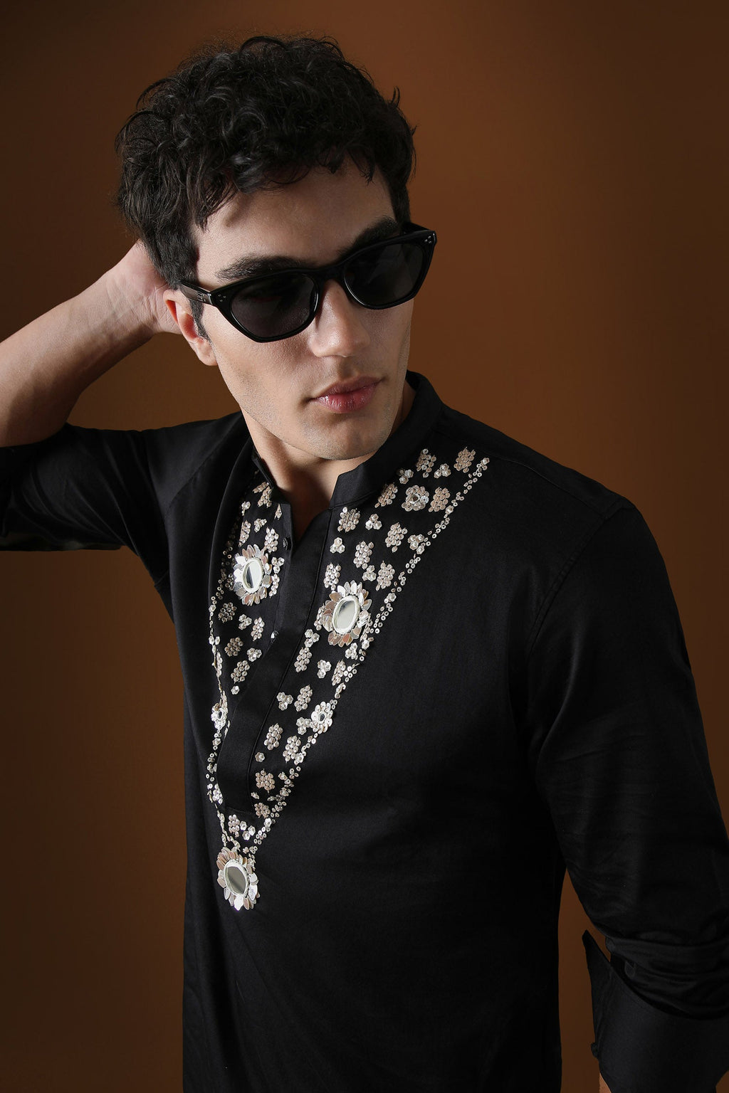 Mirror Illusion Hand Embroidered Designer Kurta - Black