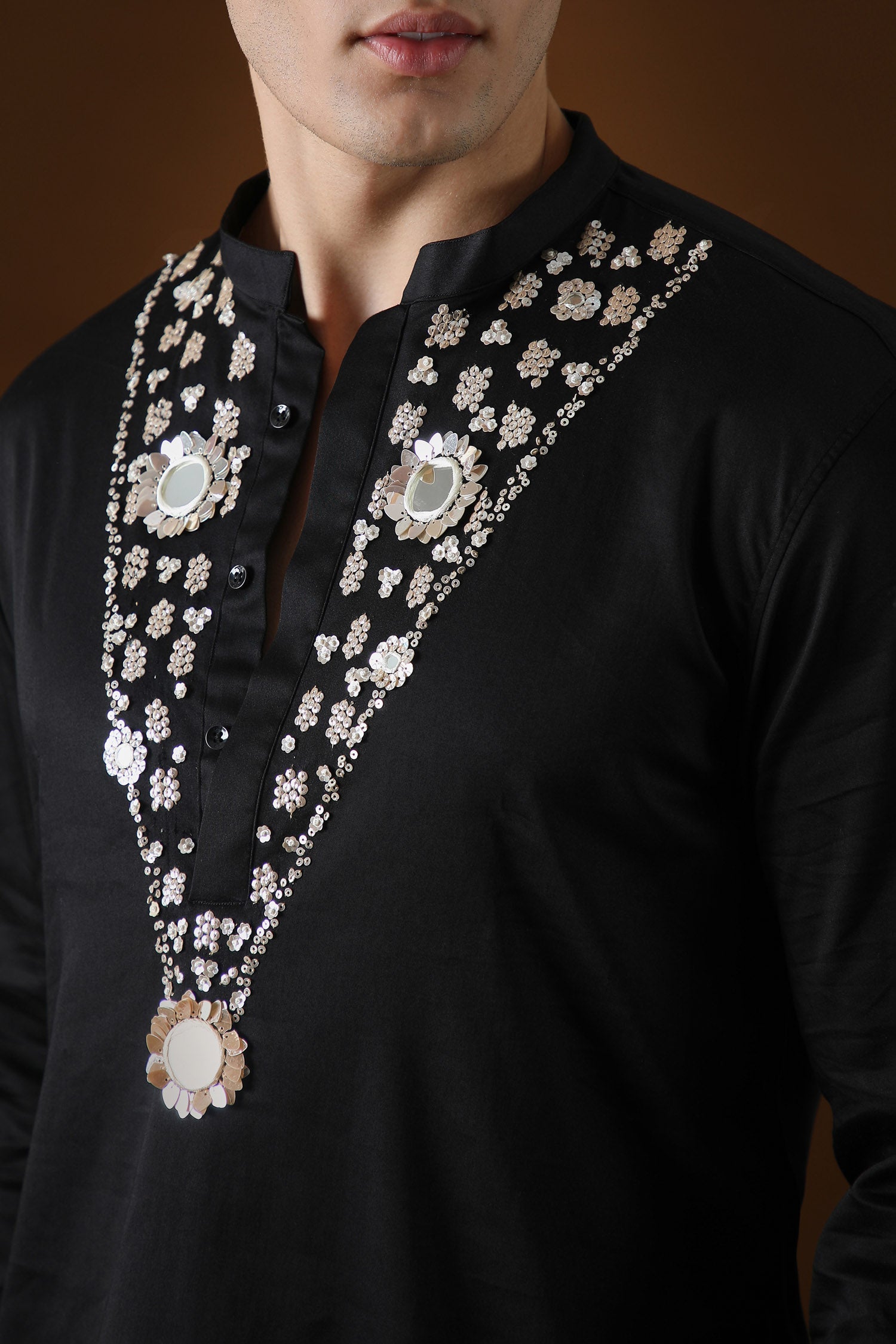 Mirror Illusion Hand Embroidered Designer Kurta - Black
