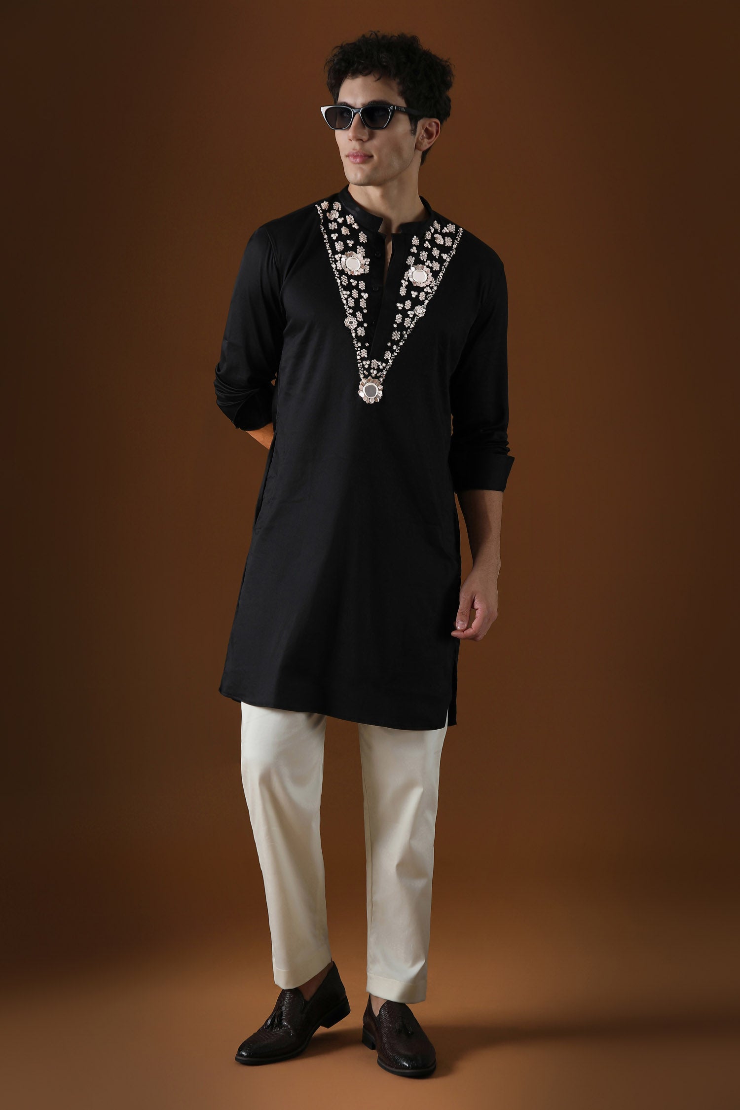 Mirror Illusion Hand Embroidered Designer Kurta - Black