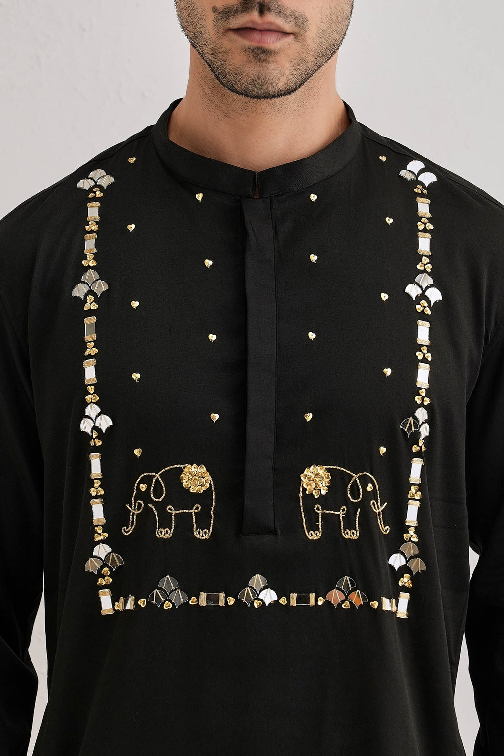 Gaja(Elephant)- Hand Embroidered Designer Kurta - Black