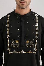 Gaja(Elephant)- Hand Embroidered Designer Kurta - Black