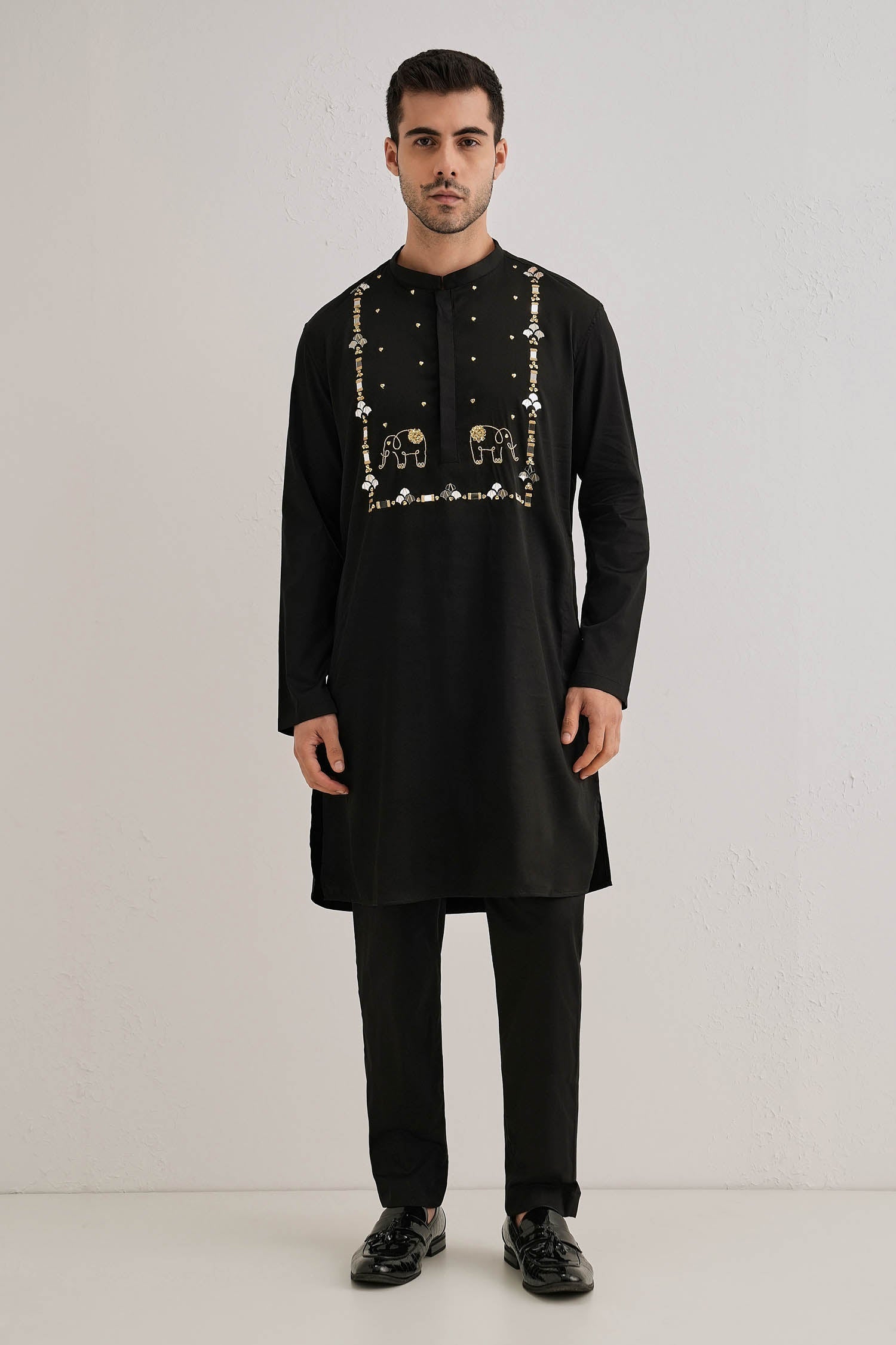 Gaja(Elephant)- Hand Embroidered Designer Kurta - Black