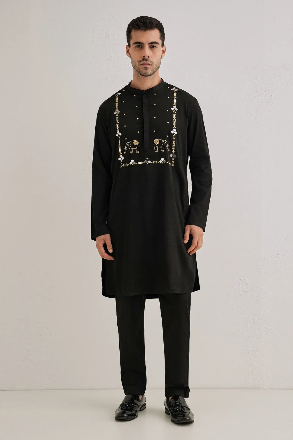 Gaja(Elephant)- Hand Embroidered Designer Kurta - Black