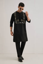 Gaja(Elephant)- Hand Embroidered Designer Kurta - Black