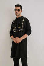 Gaja(Elephant)- Hand Embroidered Designer Kurta - Black