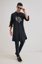 Tiger - Hand Embroidered Designer Kurta - Navy