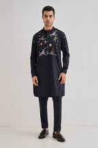 Brine - Hand Embroidered Designer Kurta - Navy