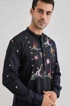 Brine - Hand Embroidered Designer Kurta - Navy