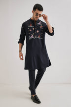 Brine - Hand Embroidered Designer Kurta - Navy