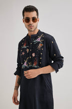 Brine - Hand Embroidered Designer Kurta - Navy