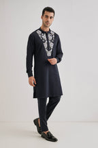 Inflorescence - Hand Embroidered Designer Kurta - Navy