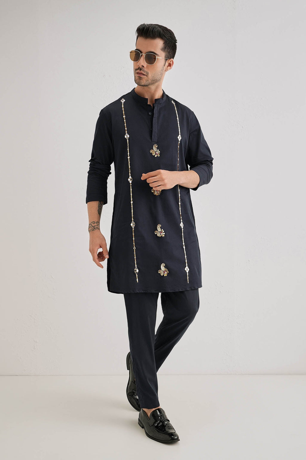 Kolka Hand Embroidered Designer Kurta - Navy