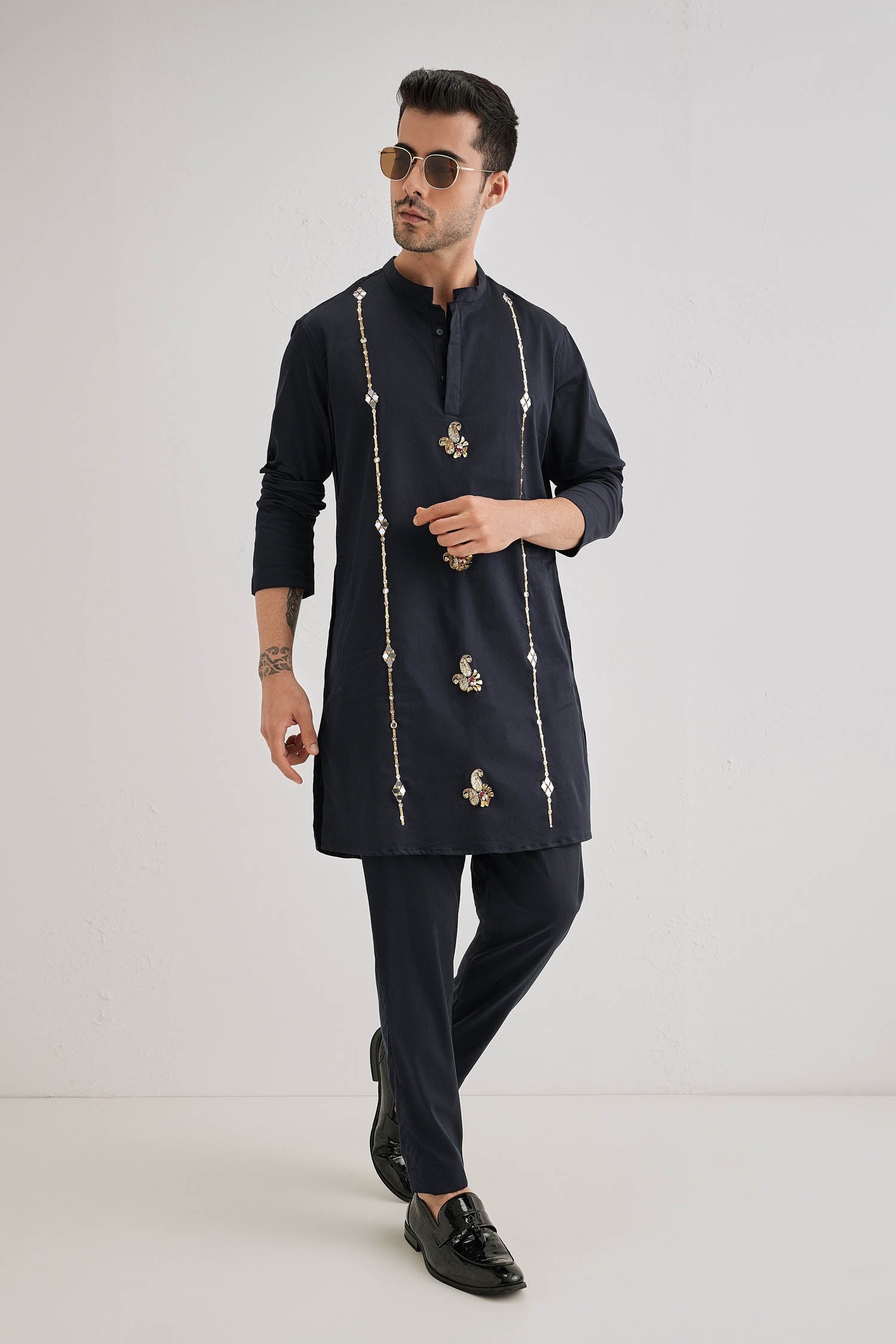 Kolka Hand Embroidered Designer Kurta - Navy