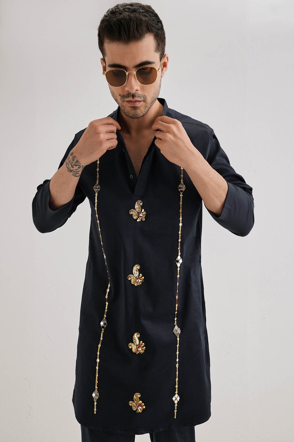 Kolka Hand Embroidered Designer Kurta - Navy