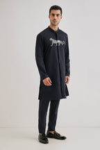 Lynx - Hand Embroidered Designer Kurta - Navy