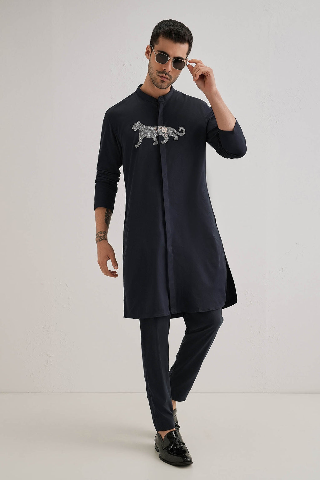 Lynx - Hand Embroidered Designer Kurta - Navy
