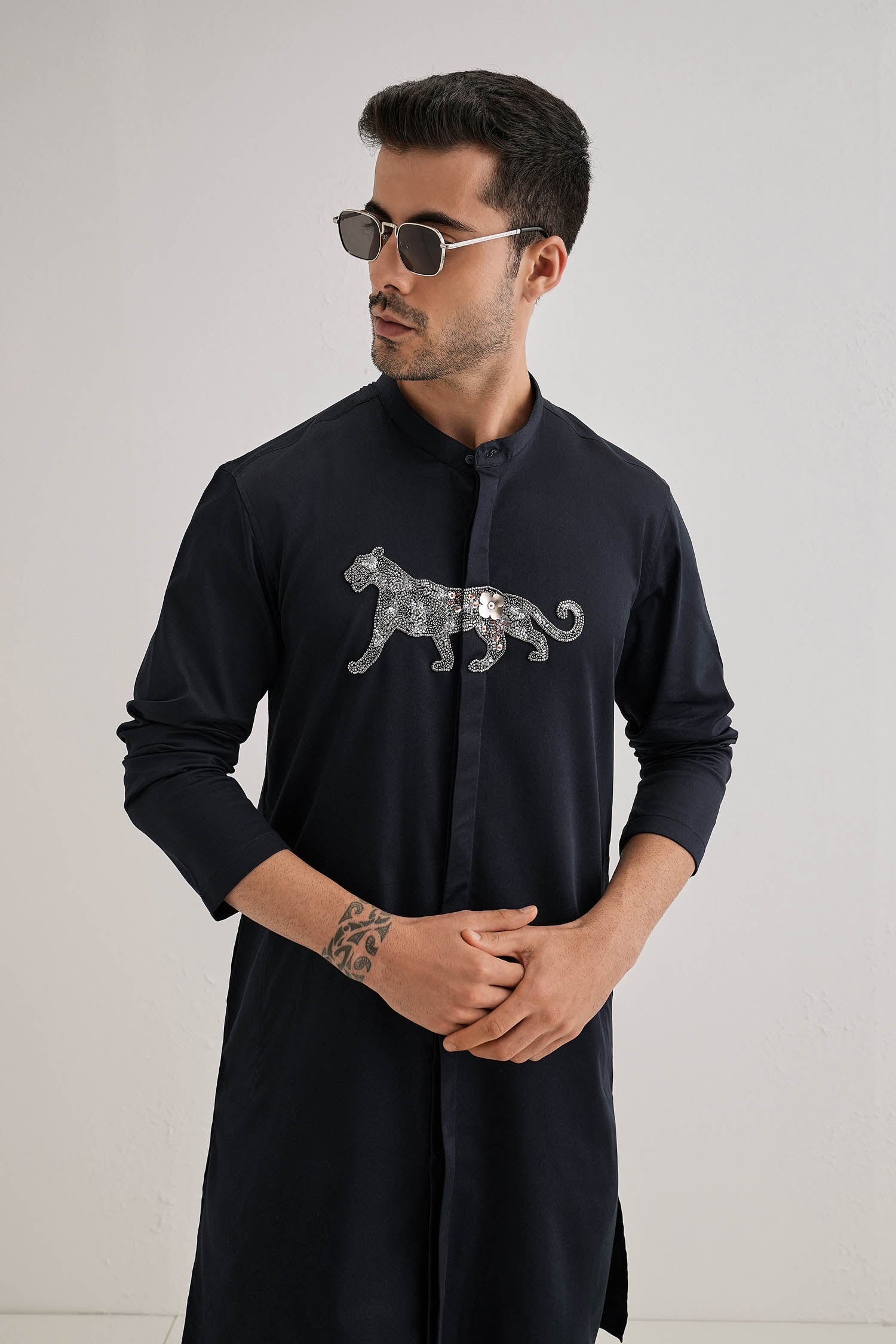 Lynx - Hand Embroidered Designer Kurta - Navy