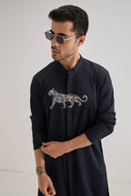 Lynx - Hand Embroidered Designer Kurta - Navy