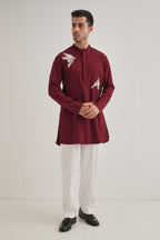 Nestling(Bird) Hand Embroidered Designer Kurta - Burgundy