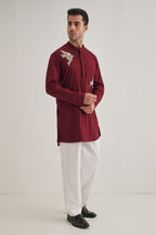 Nestling(Bird) Hand Embroidered Designer Kurta - Burgundy