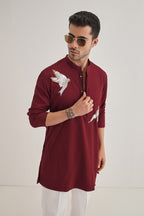 Nestling(Bird) Hand Embroidered Designer Kurta - Burgundy