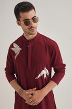 Nestling(Bird) Hand Embroidered Designer Kurta - Burgundy