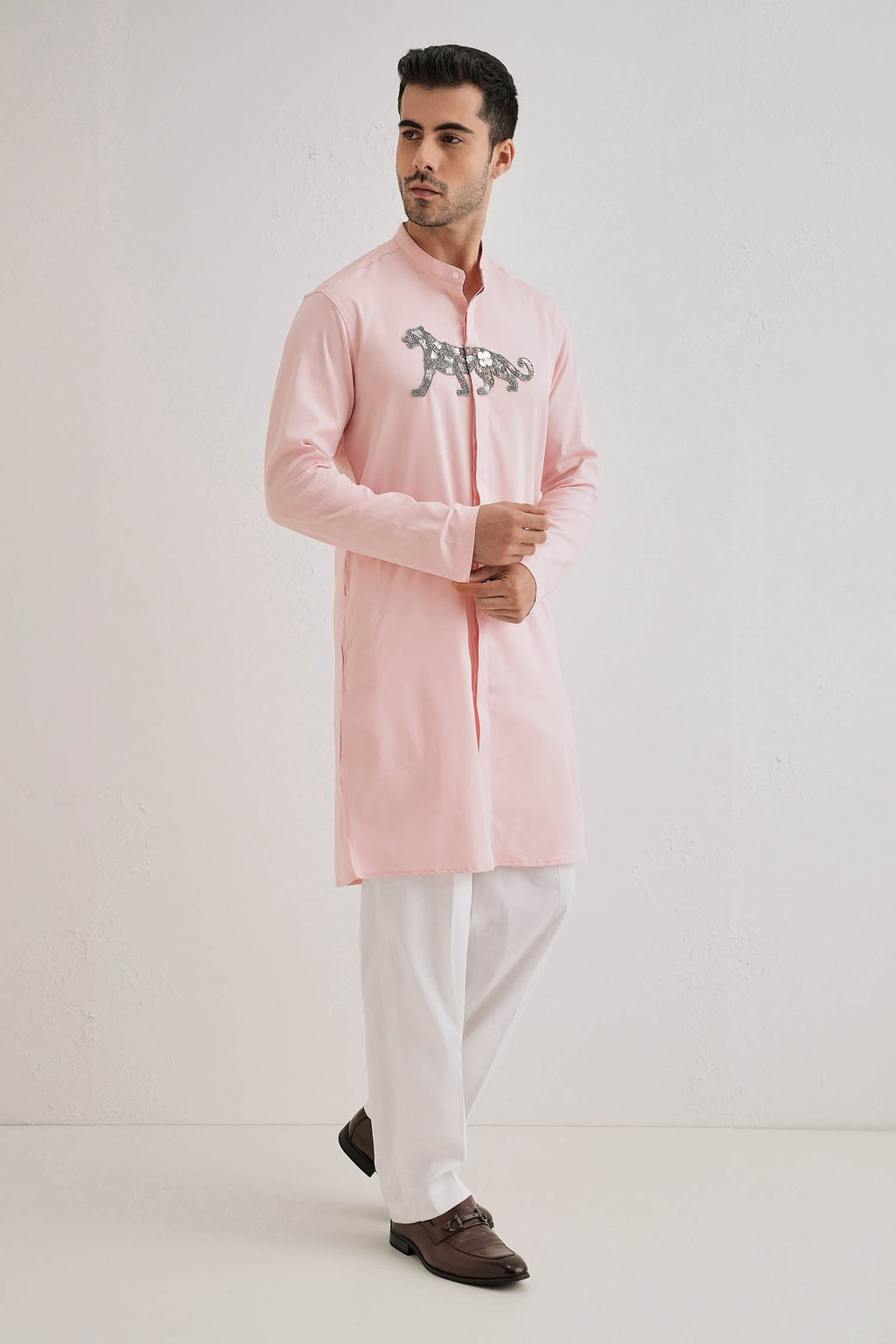 Lynx - Hand Embroidered Designer Kurta - Pink