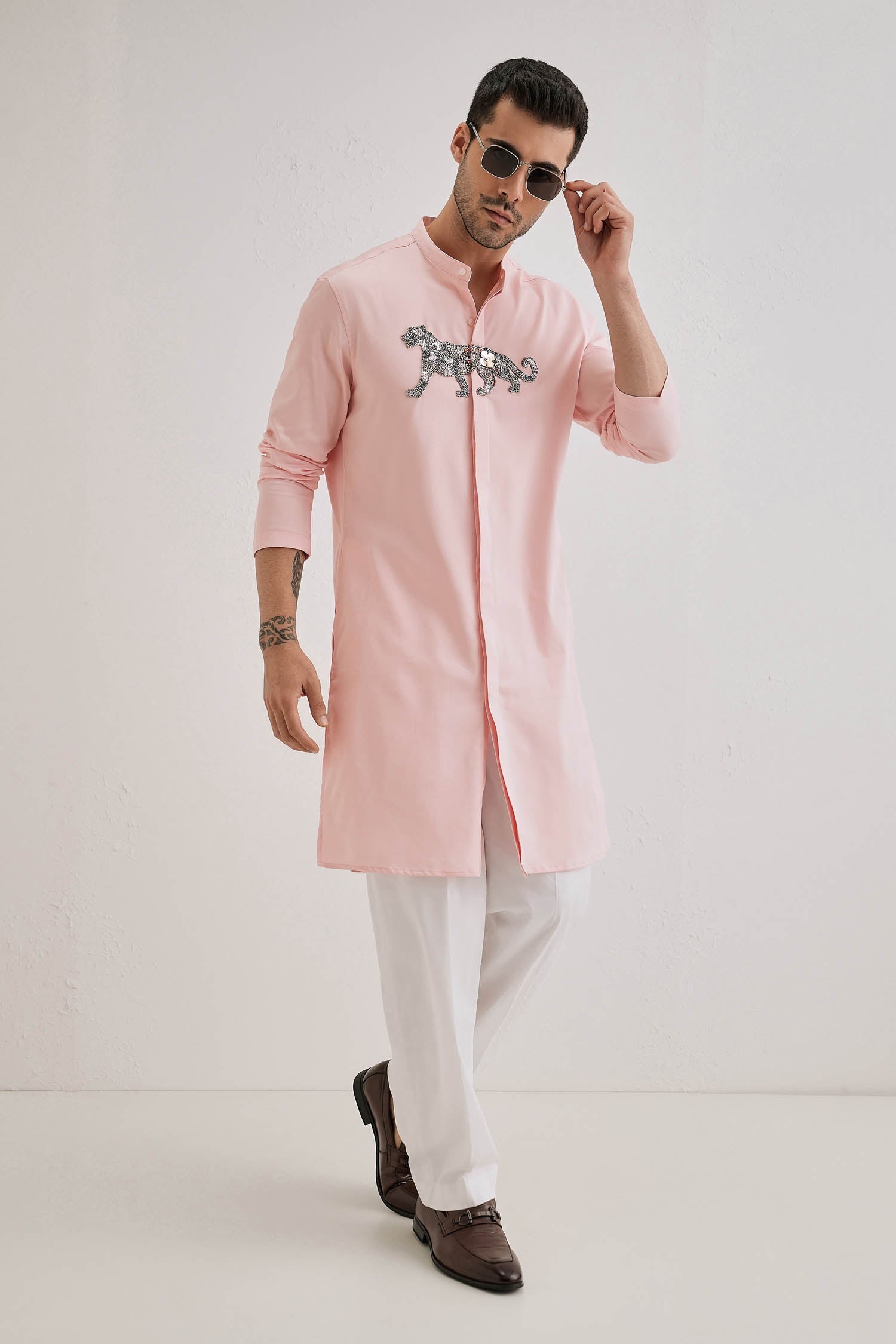 Lynx - Hand Embroidered Designer Kurta - Pink