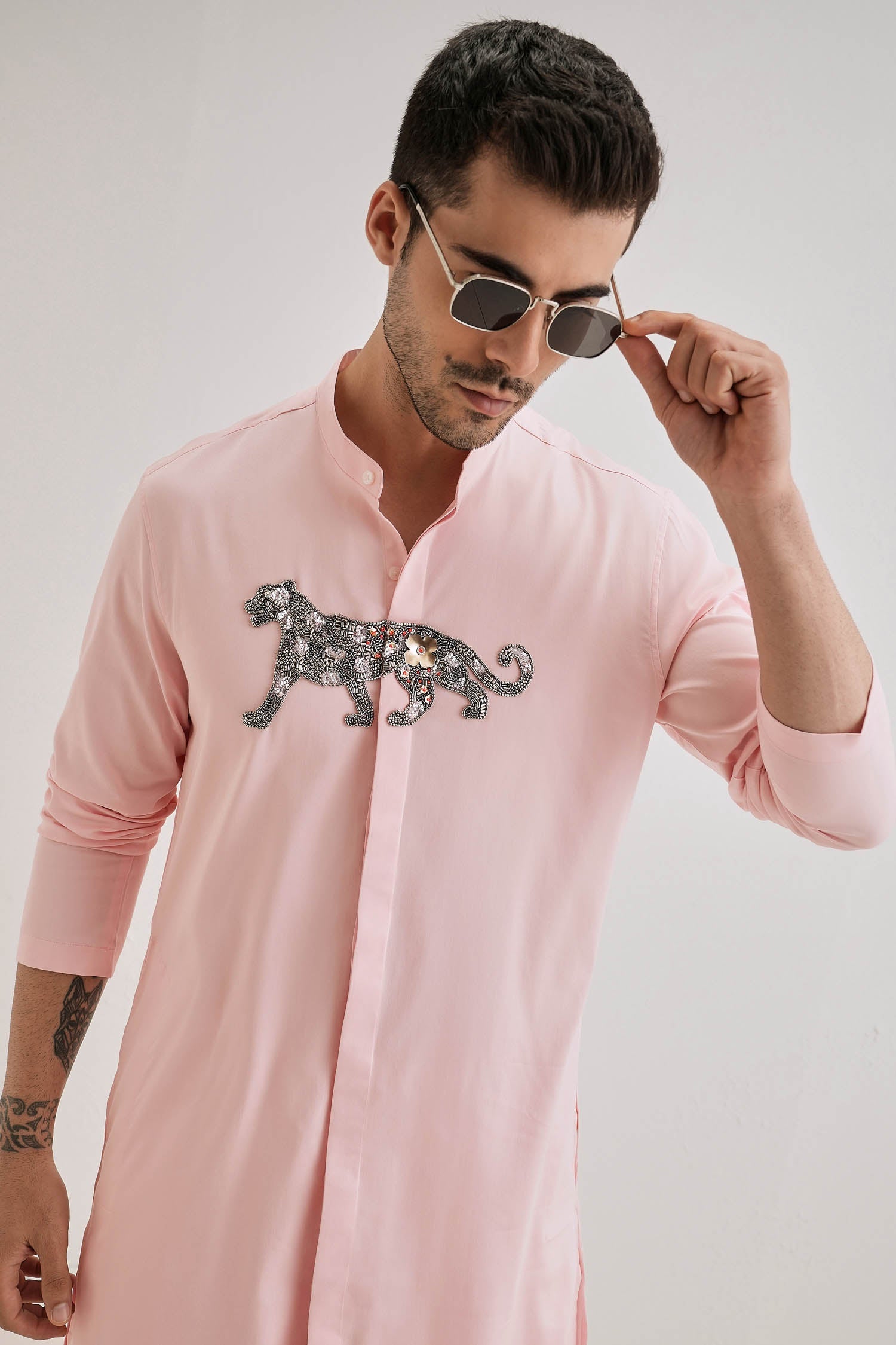 Lynx - Hand Embroidered Designer Kurta - Pink