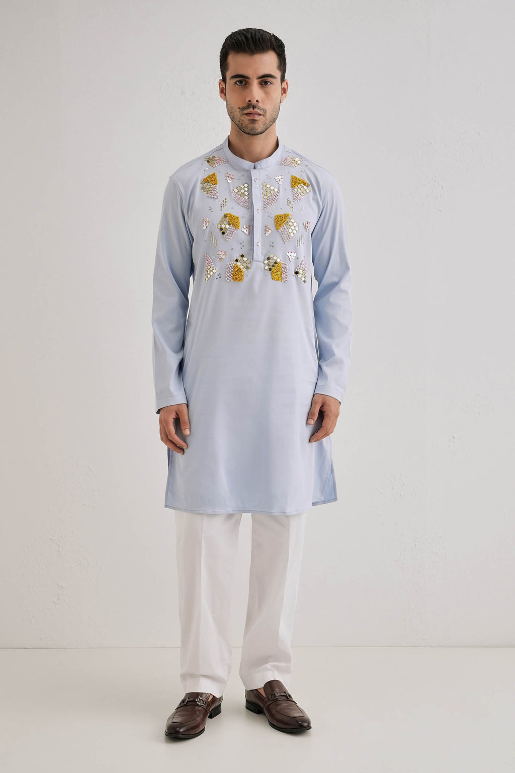 Speculum(Mirror) - Hand Embroidered Designer Kurta - Powder Blue