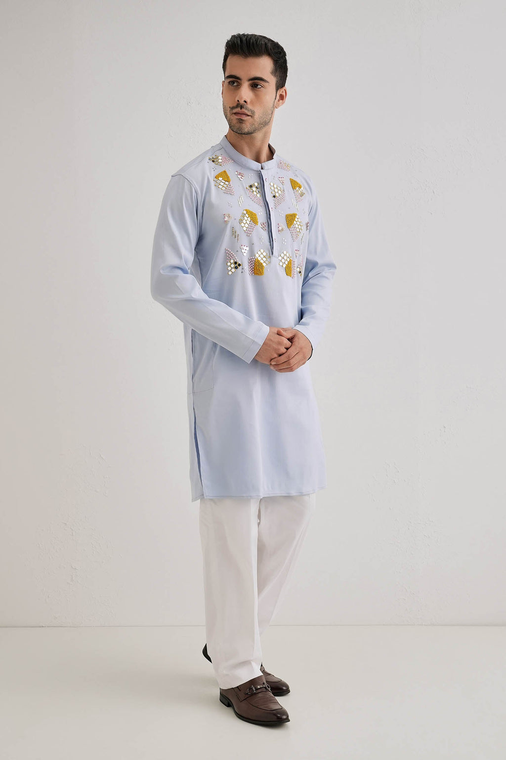 Speculum(Mirror) - Hand Embroidered Designer Kurta - Powder Blue