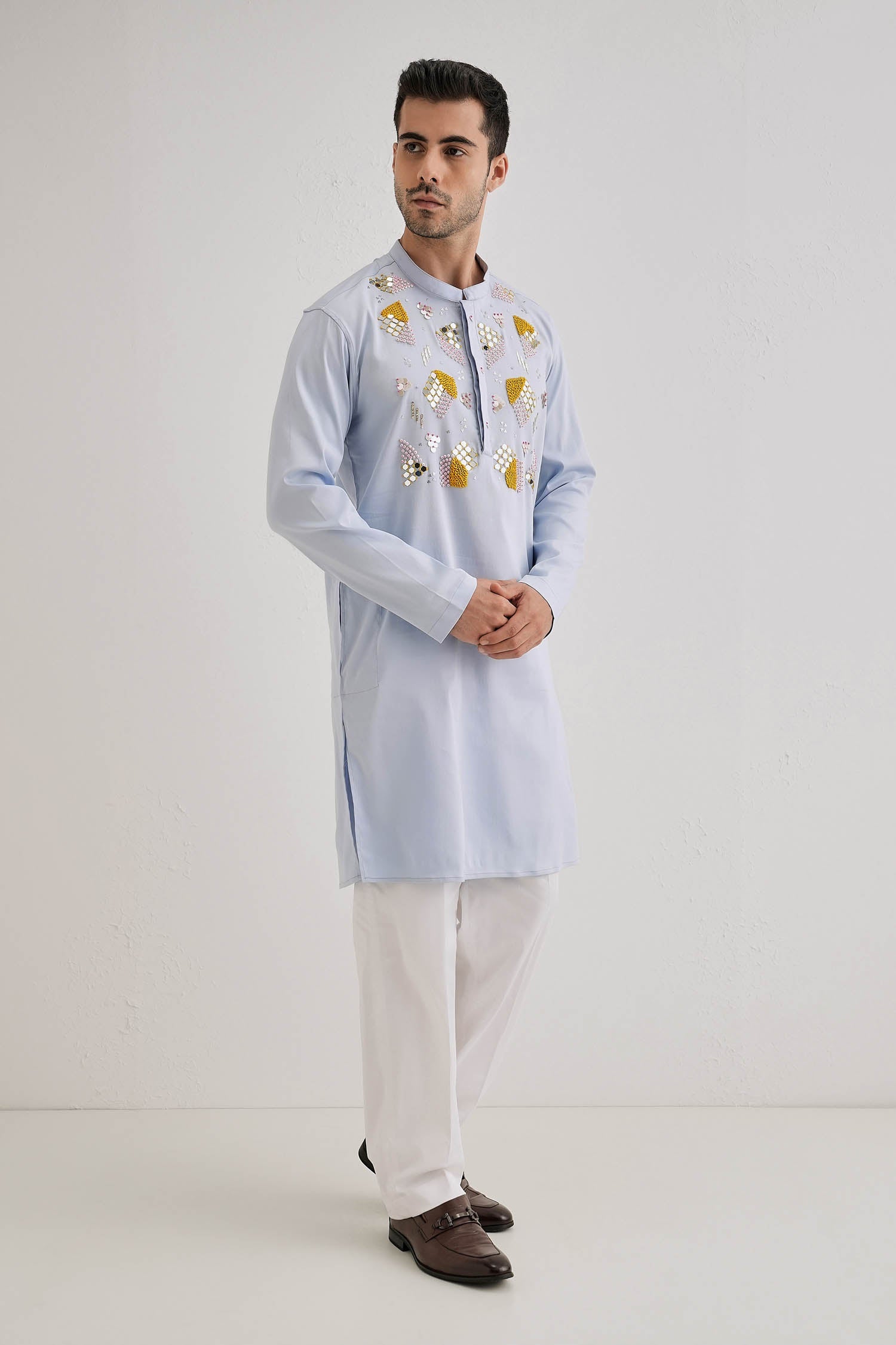 Speculum(Mirror) - Hand Embroidered Designer Kurta - Powder Blue