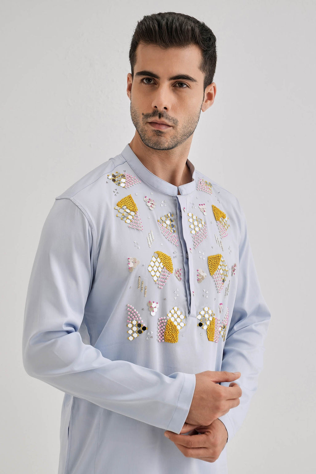 Speculum(Mirror) - Hand Embroidered Designer Kurta - Powder Blue