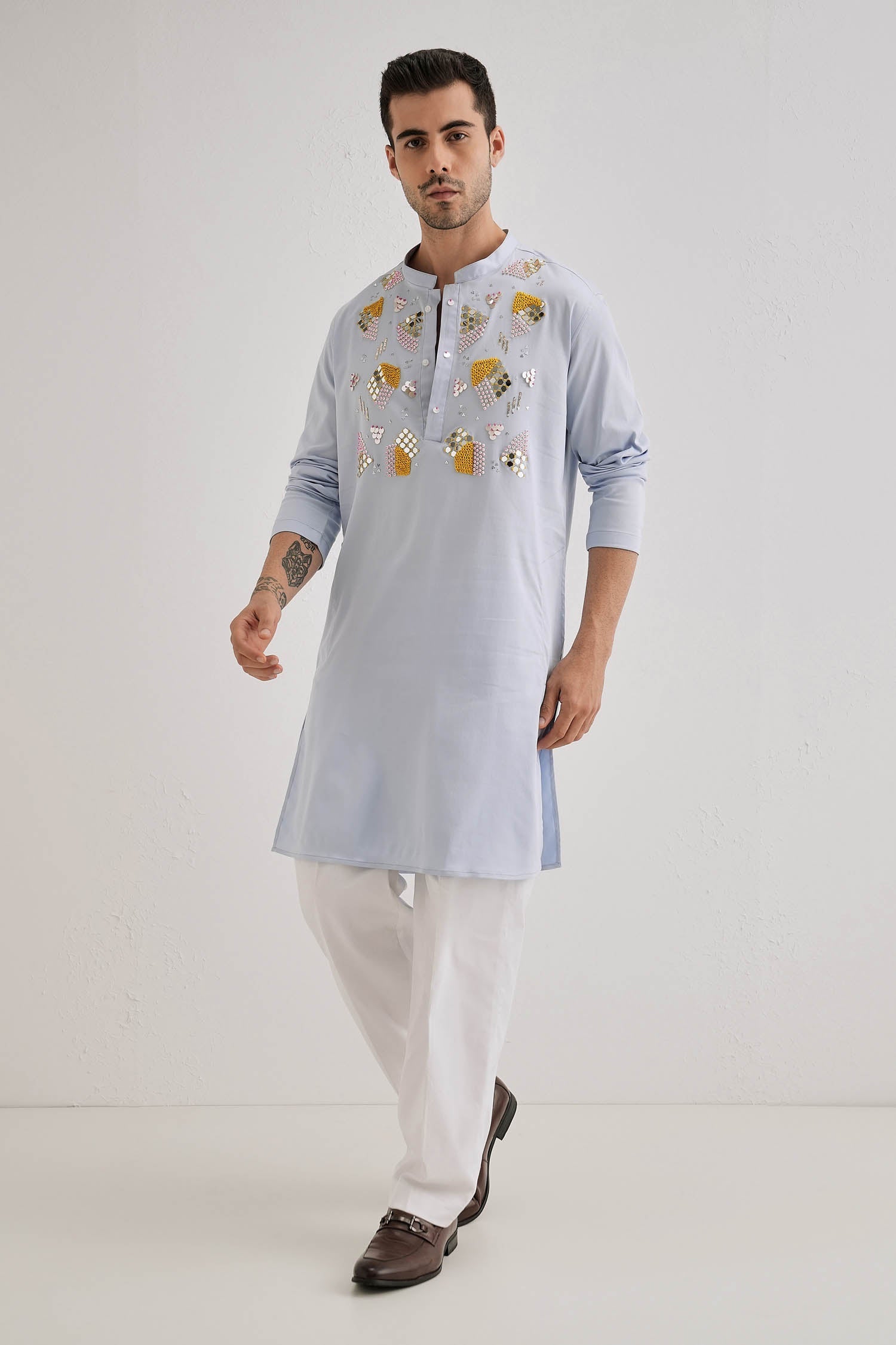Speculum(Mirror) - Hand Embroidered Designer Kurta - Powder Blue
