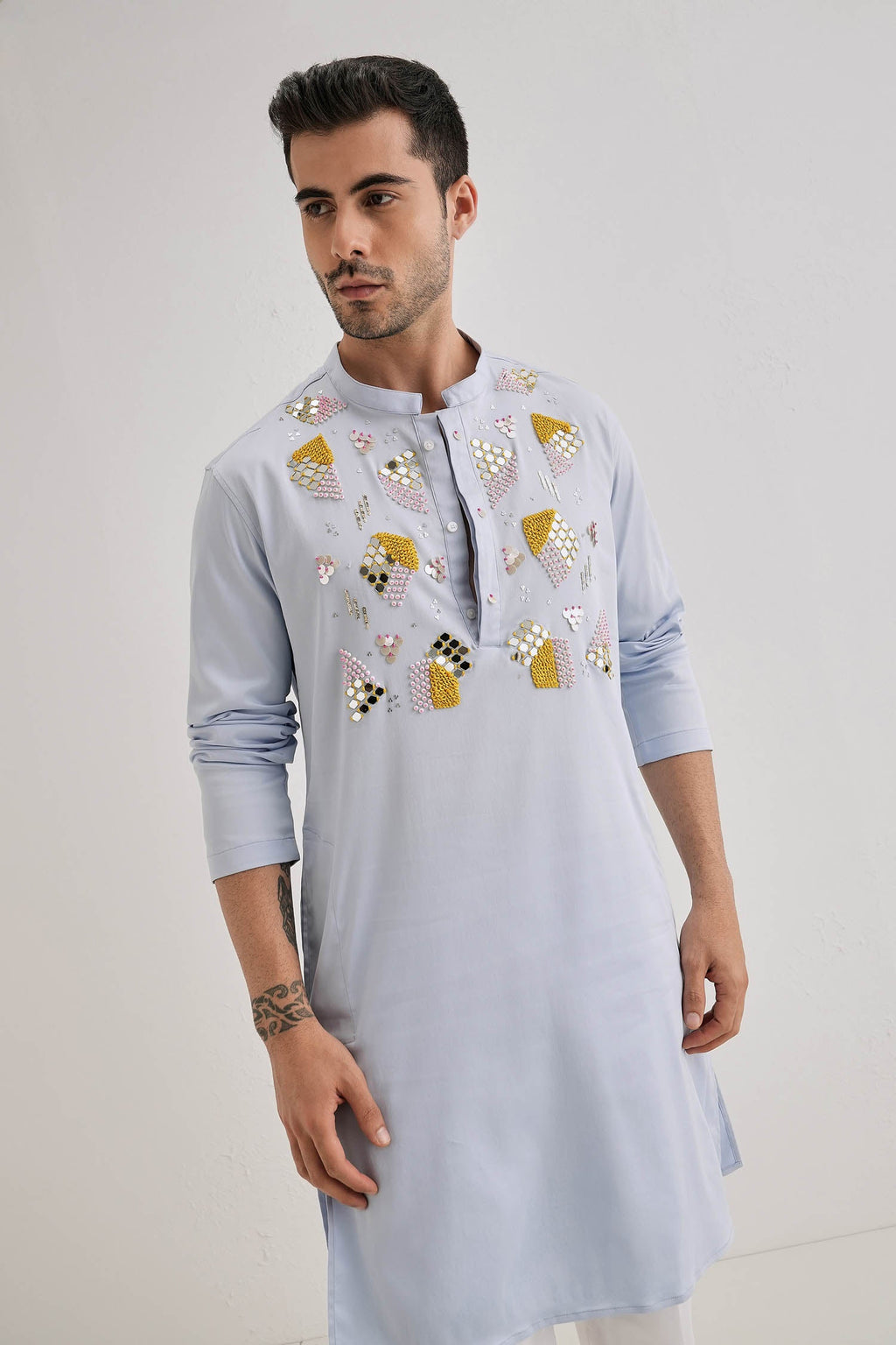 Speculum(Mirror) - Hand Embroidered Designer Kurta - Powder Blue